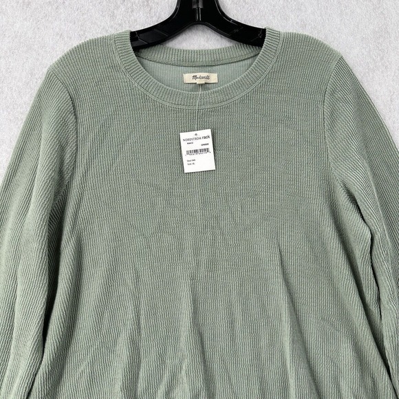 Madewell Rib Knit Top Womens XL Green Thermal Ribbed Asymmetrical Long Sleeve - Picture 3 of 7